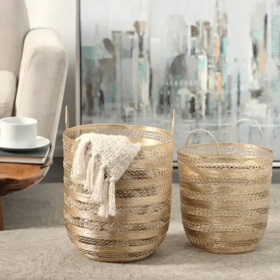 Gold Metal Open Frame Wire Storage Basket Set {3}