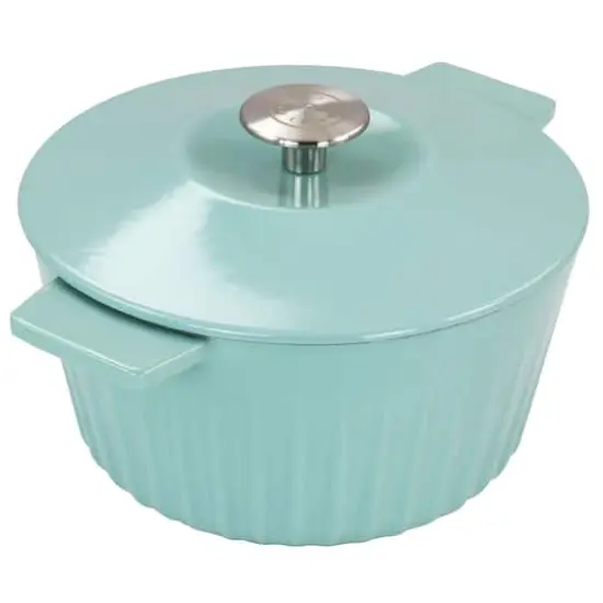 Martha Stewart 3qt. Turquoise Enameled Embossed Stripe Cast Iron Dutch Oven with Lid {7}