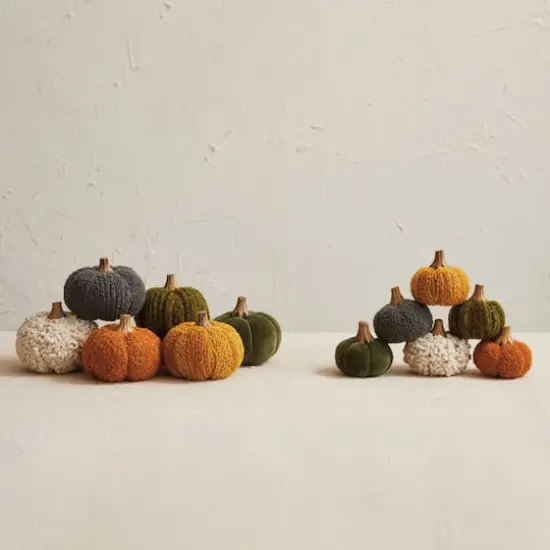 Hello Honey&reg; 4.75" Boucl&eacute; & Velvet Pumpkin with Wood Stem Holiday D&eacute;cor Set, 6ct. {3}
