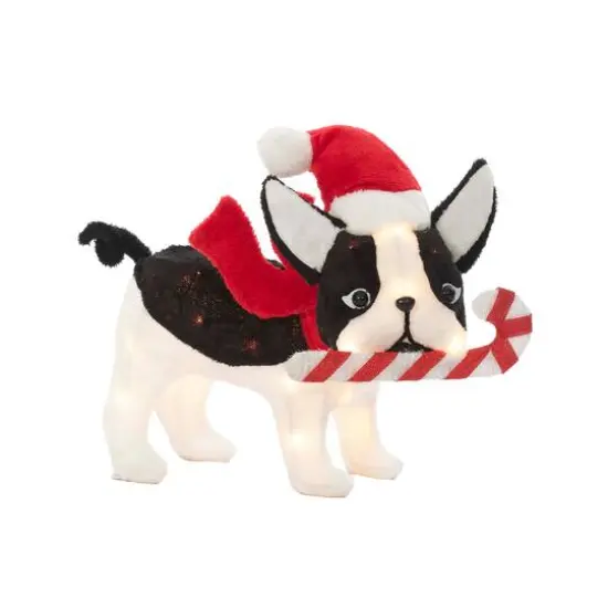 22" Plush Bulldog with Candy Cane Figurine {3}