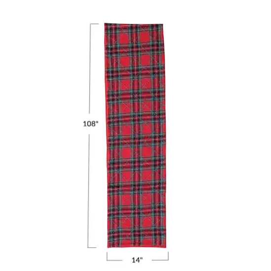 Hello Honey&reg; 108" Red & Green Plaid Brushed Cotton Flannel Quilted Table Runner {5}