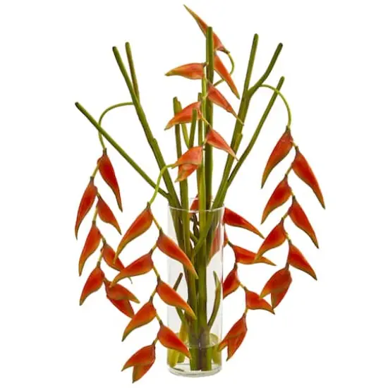 Hanging Heliconia Artificial Arrangement in Cylinder Vase {1}