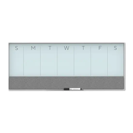U Brands White Aluminum Framed Magnetic Glass Weekly Calendar Dry-Erase Board, 36" x 15" {1}