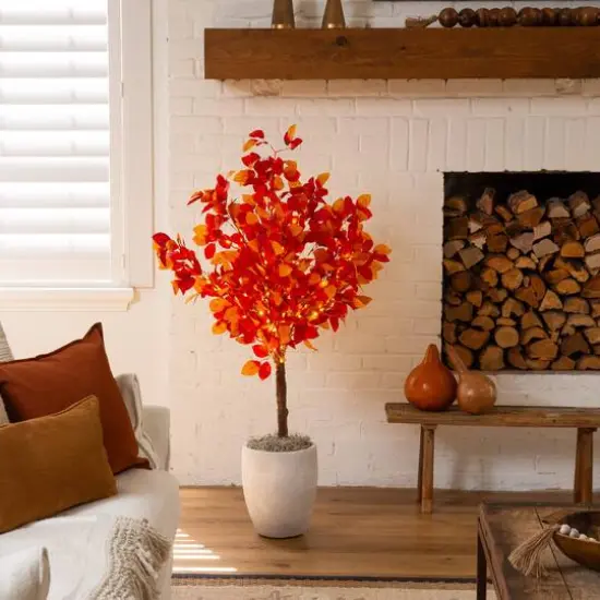 4ft. Pre-Lit Autumn Artificial Fall Tree with 160 Warm White LED Lights {10}