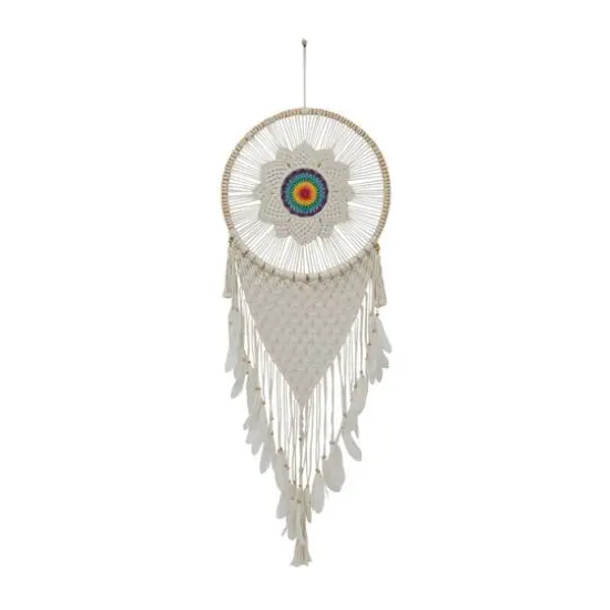 White Cotton Bohemian Dreamcatcher Wall Decor, 21" x 1" x 63" {1}