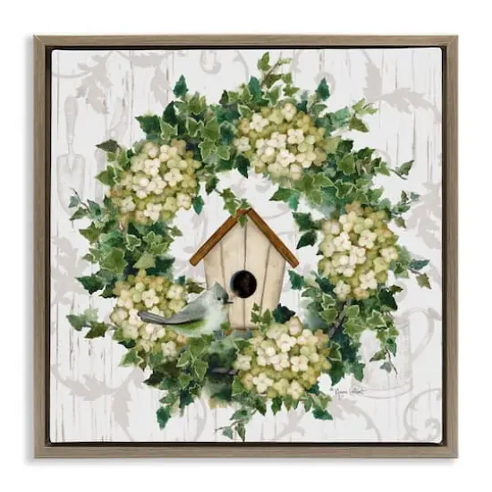 Stupell Industries Spring Birdhouse Wreath Floater Framed Art Brown {1}