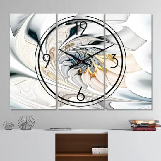 Designart White Stained Glass Floral Art Modern Multipanel Wall Clock {3}