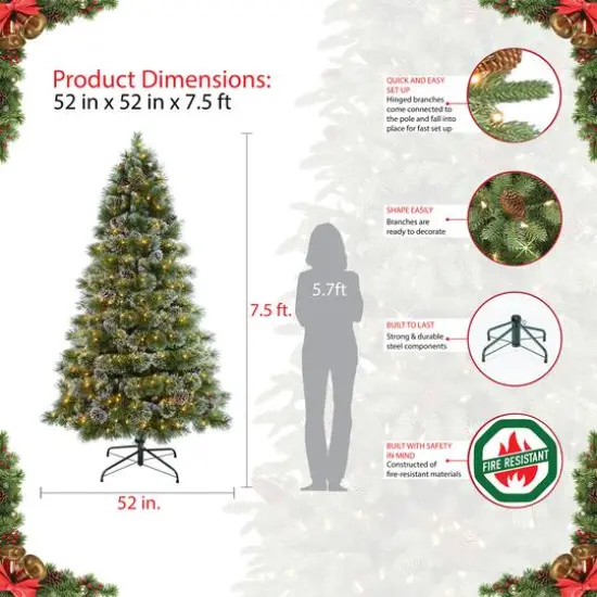 7.5ft. Pre-Lit Frosted Boulder Pine Artificial Christmas Tree, Clear Lights {6}