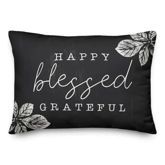Black Happy Blessed Grateful Throw Pillow {1}