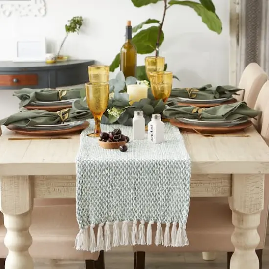 DII&reg; 108" Woven Fringed Table Runner Jadeite {6}