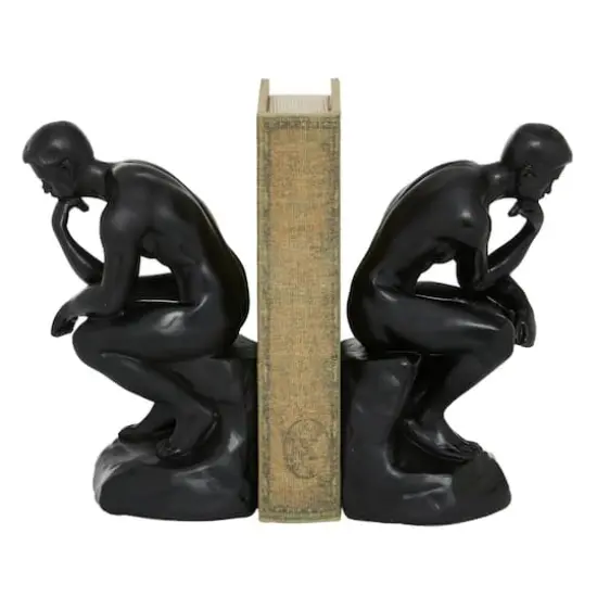9" Black The Thinker Vintage Bookends {1}