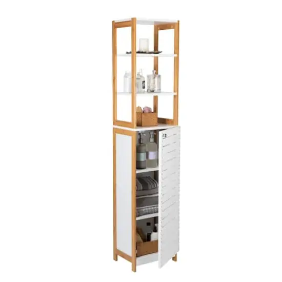 Organize It All Rendition 68" White 6-Shelf Bamboo High Cabinet {6}
