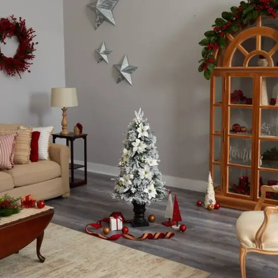 4ft. Pre-Lit Flocked Artificial Christmas Tree in Decorative Urn, Warm White Lights {11}