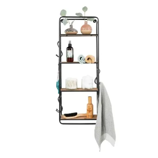 Hello Honey&reg; 32" Metal & Wood Shelf With Hooks {7}