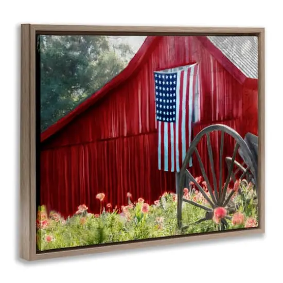 Stupell Industries Red Barn with American Flag Floater Framed Art Brown {4}