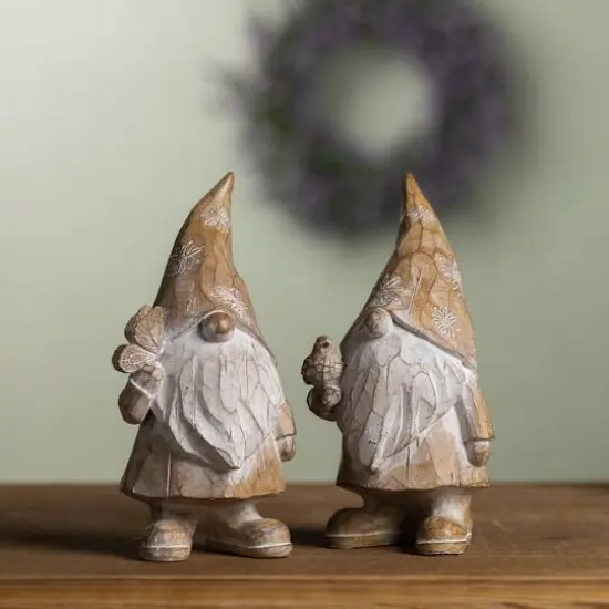 8" Carved Spring Gnome Figurine Set {3}