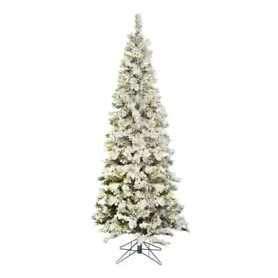 6.5ft. Pre-Lit Flocked Pacific Pine Artificial Christmas Tree, Pure White LED Lights {1}