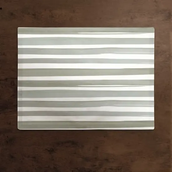 Watercolor Stripe Cotton Twill Placemat Green/White {3}