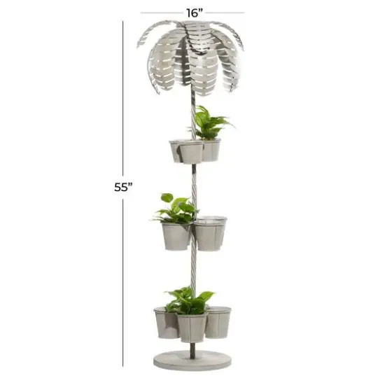 55" Gray Metal Contemporary Palm Tree Planter {6}