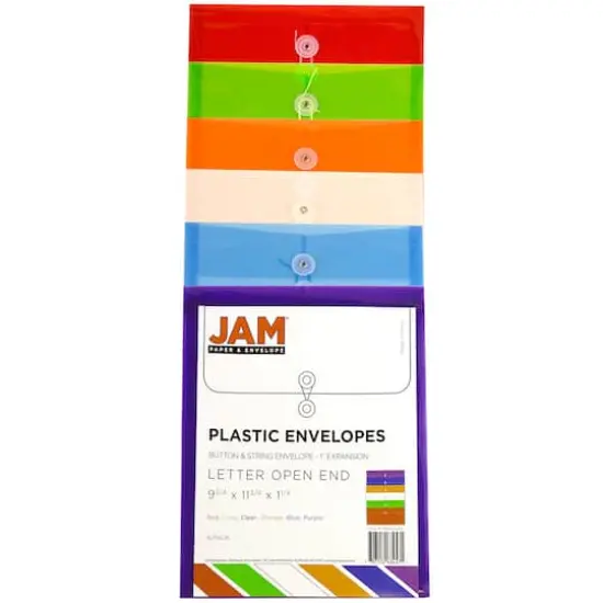 JAM Paper Assorted Plastic Button & String Closure 9.75" x 11.75" Envelopes, 6ct. {4}