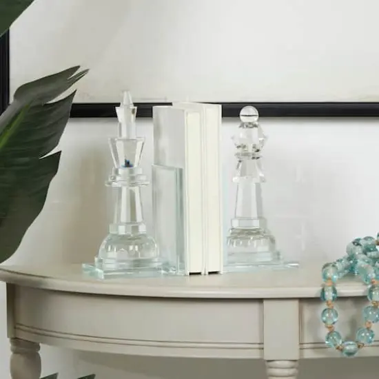 9.5" Clear Chess Oversized Bookends with Cut Crystal Designs Set {3}
