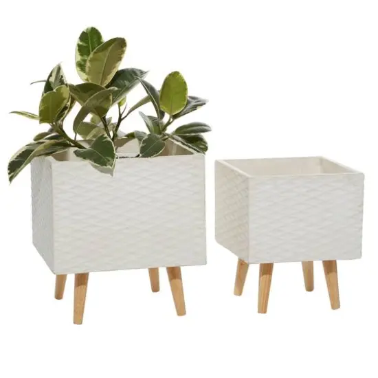 White Polystone Contemporary Planter Set, 15" & 18" {1}
