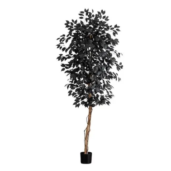 6ft. Artificial Halloween Black Ficus Tree with Natural Trunk {1}