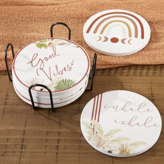 Kate Aspen&reg; Boho Ceramic Coasters with Holder, 6ct. {3}