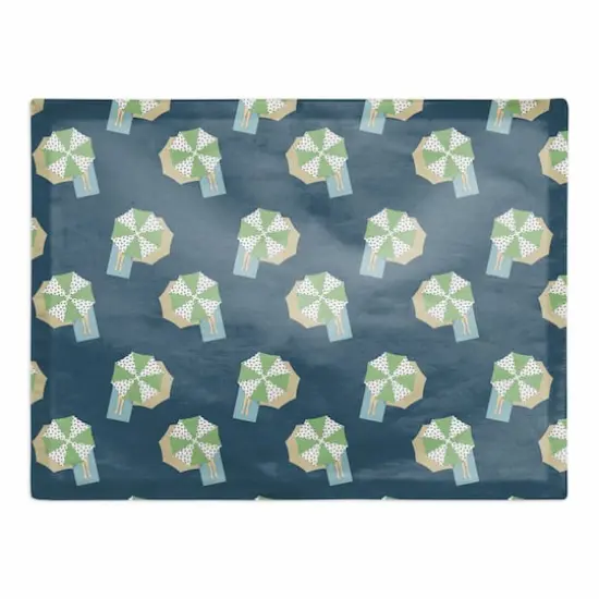 Umbrella Pattern Cotton Twill Placemat Navy and Green {1}