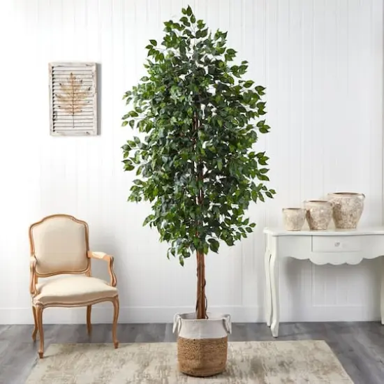8ft. Ficus Artificial Tree with Handmade Natural Jute and Cotton Planter {4}