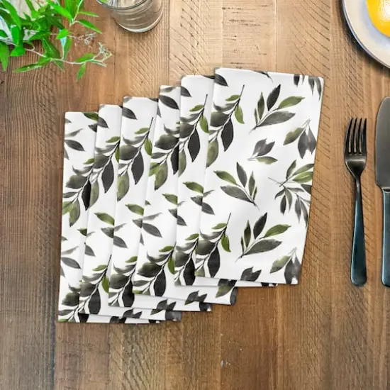 Watercolor Leaves Pattern 10" x 10" Cotton Twill Napkin {4}