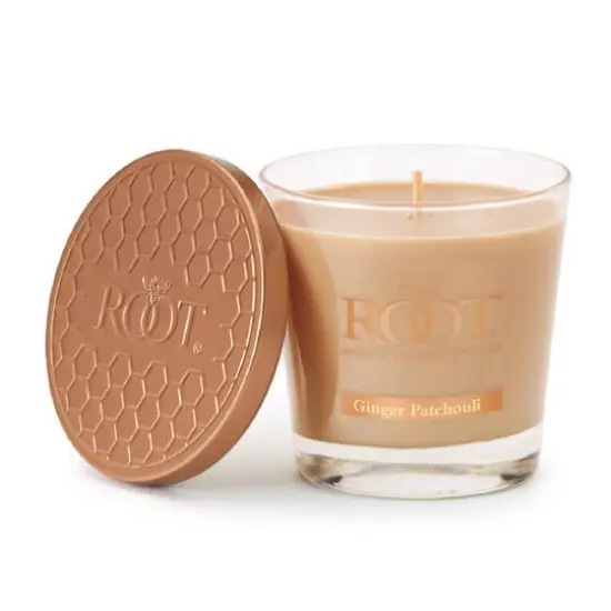 Root Candles 6.3oz. Small Scented Honeycomb Veriglass Jar Candle Ginger Patchouli {1}