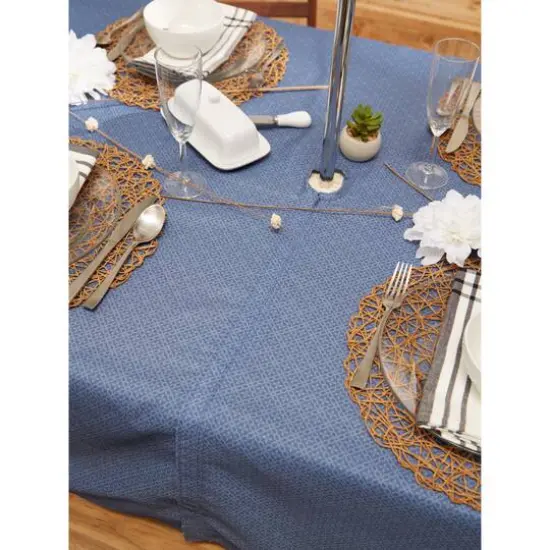 French Blue Tonal Lattice Print Outdoor Tablecloth With Zipper 60" Round {6}