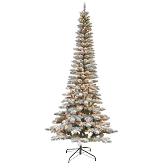 7.5ft. Pre-Lit Flocked Artificial Pencil Christmas Tree, Clear Lights {1}