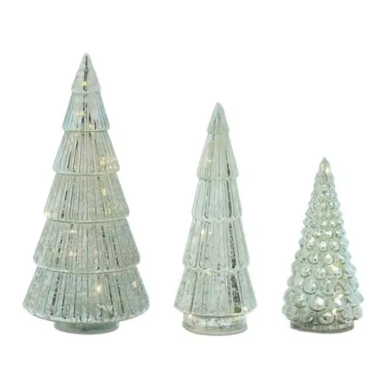 Green Mercury Glass LED Tree Set {1}