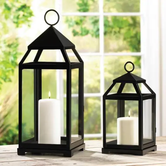 18.5" Black Contemporary Candle Holder Lantern {5}