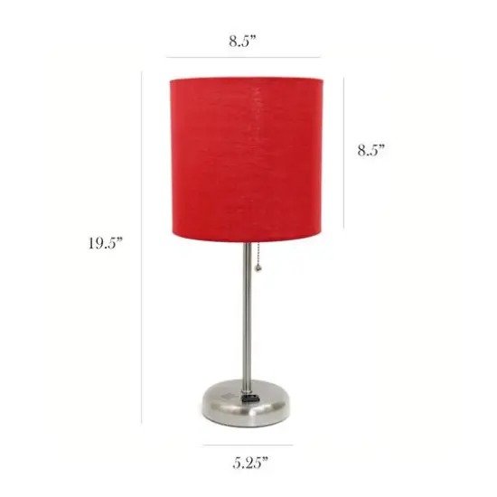 LimeLights 19.5" Brushed Steel Base Lamps with Charging Outlets, 2ct. Red {4}