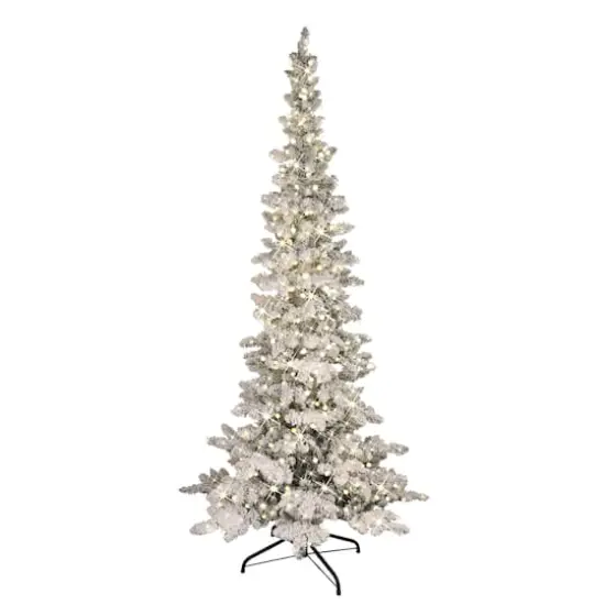 6.5 ft Pre-Lit Flocked Whistler Artificial Pine Tree, Warm White LED Lights {1}
