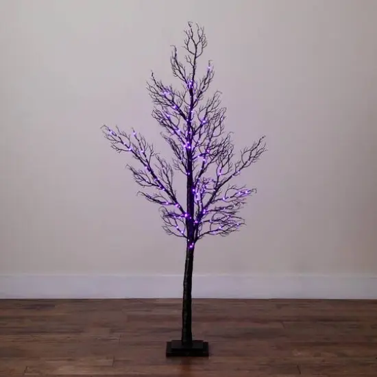 5ft. Pre-Lit Halloween Minimalist Twig Artificial Fall Tree with 240 Orange & Purple LED Lights {9}