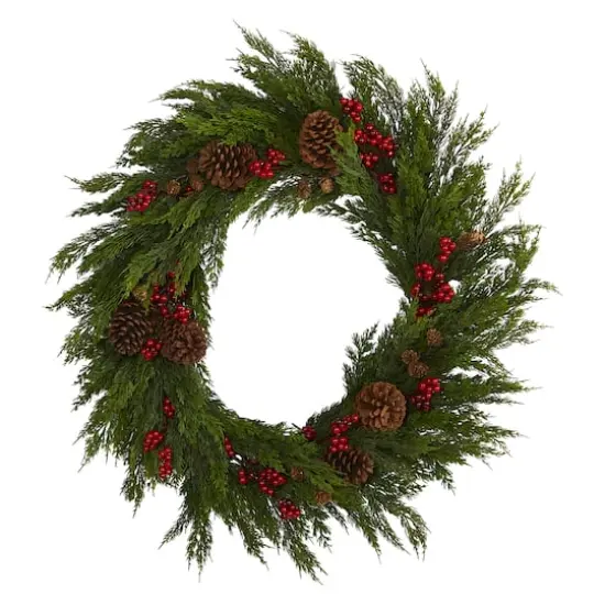 2.6ft. Cypress with Berries & Pinecones Wreath {1}