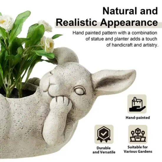 Glitzhome&reg; 14.25" Rabbit Statue Planter {7}