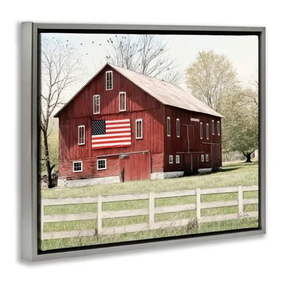 Stupell Industries Patriotic Barn Flag Floater Framed Art Gray {4}