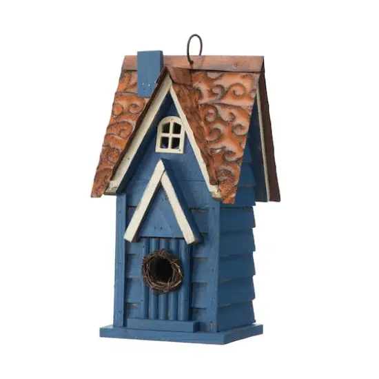Glitzhome&reg; 12" Retro Blue Distressed Cottage Birdhouse {1}