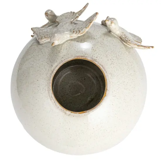 Hello Honey&reg; 10.25" Cream with Reactive Glaze Birds Stoneware Vase {5}