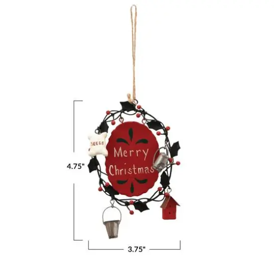 Hello Honey&reg; 4.75" Hand-Painted Merry Christmas Metal Wreath Ornament {3}