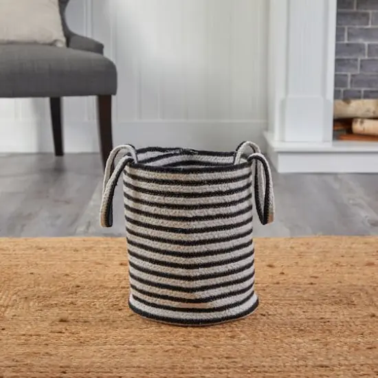 13'' Black & White Striped Natural Cotton & Jute Basket Planter {3}
