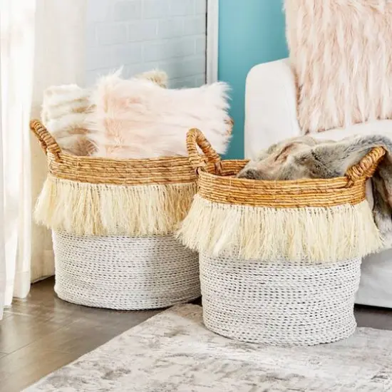 CosmoLiving by Cosmopolitan White Sea Grass Eclectic Storage Basket Set {13}