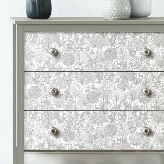 Roommates Forest Friends Peel & Stick Wallpaper Gray/White {7}