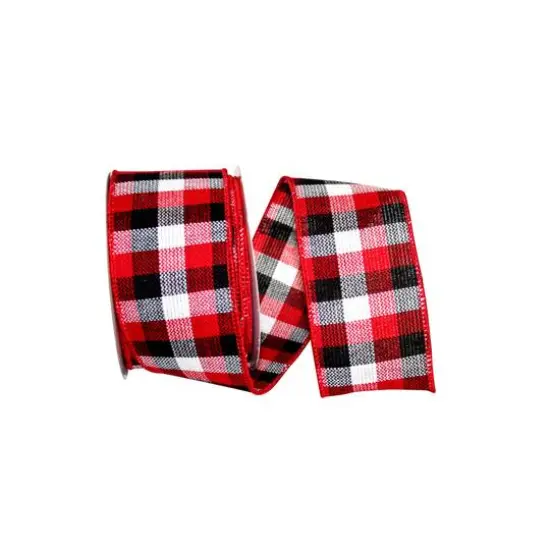 JAM Paper 2.5" x 10yd. Wired Cabin Natural Woolen Buffalo Check Ribbon {1}