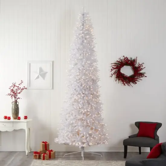 12ft. Pre-Lit Slim White Artificial Christmas Tree, Warm White LED Lights {3}